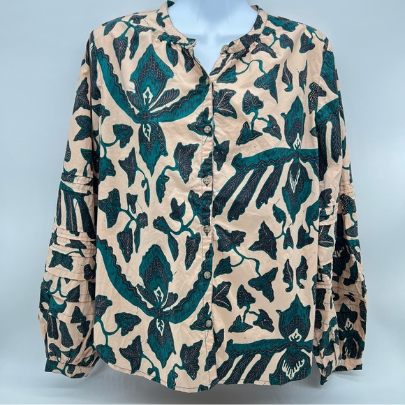 Ulla Johnson Melati Green and Black Print on a Pink Background-Lantern Sleeves-8 - Picture 2 of 16